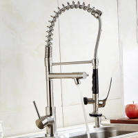 Household Kitchen Pull Down Spring Faucet Hot and Cold Water Tap Washbasin FaucetBrushed Type