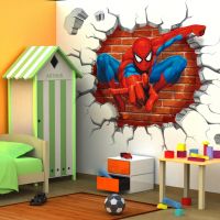 45x50cm hot 3d hole famous cartoon movie spiderman wall stickers for kids rooms boys gifts through wall decals home decor mural