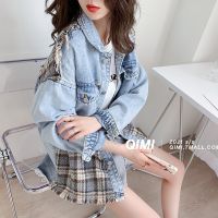 Women Korean Stitching Autumn Denim Jacket Female R Long Sleeve Jacket Loose Large Size Coat เสอื้ กนั หนาว