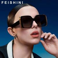 {Paopao glasses}Feishini แบรนด์แฟชั่นสีแดงสแควร์แว่นกันแดดผู้หญิงวินเทจสีขาวไล่โทนสีเกาหลีแว่นตาหญิงกรอบใหญ่ที่ทันสมัย Oculos De Sol