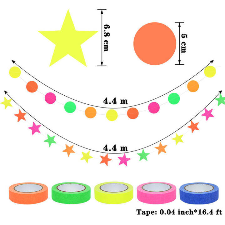 5-colors-fluorescent-circle-dots-star-garland-5-colors-uv-black-light-glow-luminous-tape-neon-party-wedding-kids-birthday-decorations