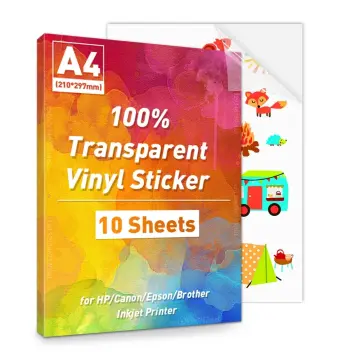 Clear Sticker Paper - 10 Transparent Vinyl Glossy Full Sheet