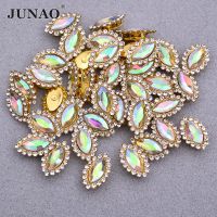 JUNAO 30pc 5x10mm Glitter Gold Claw with Setting Sewing Glass Rhinestone Stones