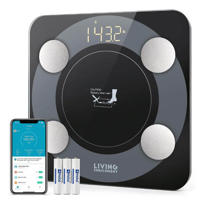 bluetooth-scale-for-body-weight-living-enrichment-smart-body-fat-weight-bmi-bathroom-wireless-scale-with-high-accuracy-sensor-body-composition-monitor-analyzer-with-smartphone-app-396-lbs-black-4002-s