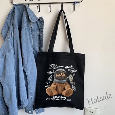【hot sale】☎ C16 Aesthetic BEAR Canvas Bag Women Tote Bag -student Bookbag Canvas Totes Handbag with Button
