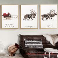 【CW】 Christmas Santa Claus with A Sleigh Posters Canvas Painting Prints Pictures Nordic Living Room New Year Art Home Decor
