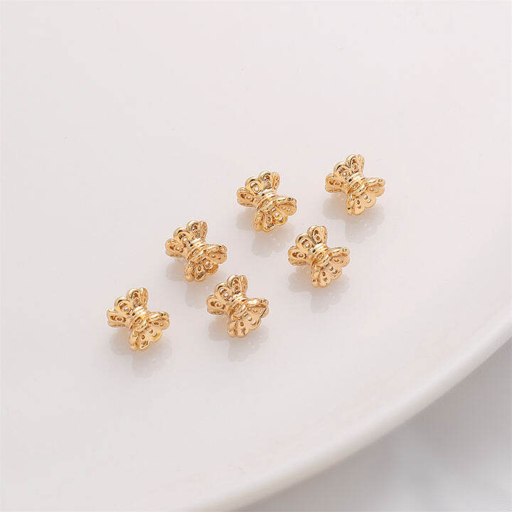 5ชิ้น14k-สีทองทองเหลืองคู่ดอกไม้หมวกหมวก-spacer-ลูกปัดคุณภาพสูงสำหรับอุปกรณ์เครื่องประดับทำสร้อยคอมือ