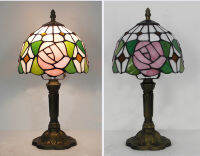 Small table lamp decoration bedroom R Stained Glass shape Light tiffany style four-leafed clover rose flower design 8” room