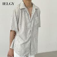 IELGY เสื้อเชิ้ตแขนสั้นผู้ชาย Niche หลวมหยักผู้ชาย