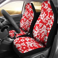 Red and White Hibiscus Flowers Hawaiian Flower Pattern Car Seat Covers,Pack of 2 Universal Front Seat Protective Cover