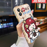 เคส JIUMOO สำหรับ Realme GT2 Pro 5G เคสการ์ตูนผู้หญิงโชคดีขอบชานมสี่เหลี่ยมเคสมือถือดีไซน์ใหม่บางลายชุบเคสนิ่มกล้องฝาปิดเลนส์กันกระแทก