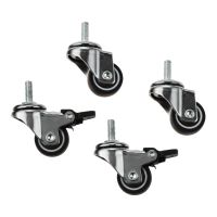 4pcs M6 Threaded Stem Casters Tiny Shopping Swivel Wheels without/with Brakes Soft Rubber TPE Sliding Wheel 241b/11kg Loading Electrical Connectors