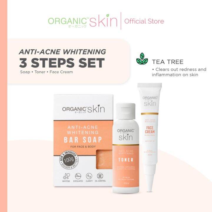 Organic Skin Japan AntiAcne Whitening Set Soap, Toner, Face Cream