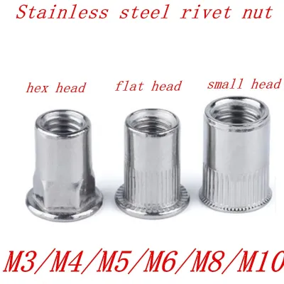 5-20Pcs M3 M4 M5 M6 M8 m10 m12 stainless steel 304 rivet nut flat head / small head / half hex head Insert rivet nut