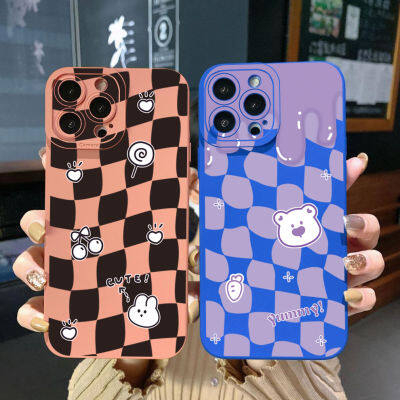 เคสโทรศัพท์สำหรับ Xiaomi Redmi A1 A2 4G Note 9 10 11 12 Pro 5G 9C 10A 10S 11S 12C 12S ฝาครอบขอบสี่เหลี่ยมลายหมีเชอร์รี่ฝาครอบป้องกันเต็ม