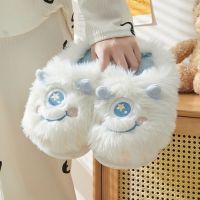 Comwarm Cute Furry Slippers Women Soft Fluffy Indoor Non-slip Slippers Winter Cartoon Plush Cotton Slides Couple Home Flats Shoe