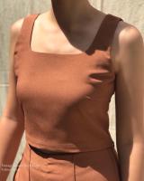 Wrong Era - Vintage Square Neck Crop Top in Sand Stone