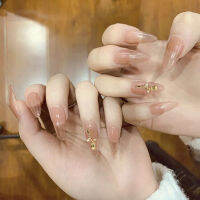 24pcs Nude Color Long Tip Style Rose Flower Decorative Waterproof Fake Nails Bride and Girls Wearable Fingernails