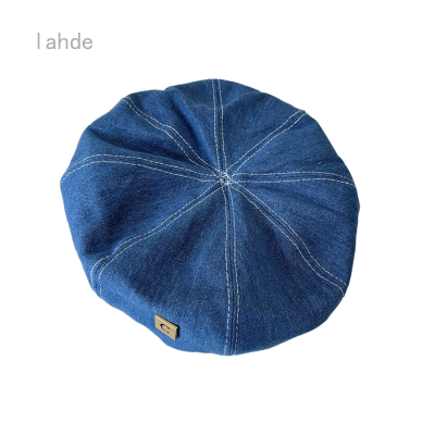 Lahde หมวกหมวกเบเร็ตเดนิมผู้หญิงหมวกเบเร่ต์สีฟ้าหมวกแก๊ปศิลปินลำลองย้อนยุคหมวกเบเร่ต์ตกแต่งกลางแจ้ง55-59ซม.