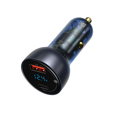 Baseus 65W USB Car Charger Quick Charge 4.0 3.0 Type C PD Fast Charging Translucent Car Phone Charger For Laptop iPhone Samsung