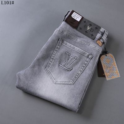 New Light Luxury Print Smoke Grey Commuter Business Straight Size Mens Casual Jeans