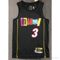 เสื้อคุณภาพสูง เสื้อกีฬาแขนกุด ทรงหลวม ลายทีม NBA Jersey Miami Heat No.3 WADE 75th City Edition สีดํา สไตล์คลาสสิก สําหรับผู้ชาย และผู้หญิง