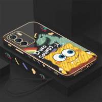 เคสใส่โทรศัพท์ Infinix Zero 5G 2023 X6815C Samsung Galaxy S23 5G + ฟรีสายคล้อง5G + การ์ตูนไดโนเสาร์ SquarePants รูปแบบขอบสี่เหลี่ยมเคสชุบเคสโทรศัพท์หรูหราเคสโทรศัพท์นิ่ม