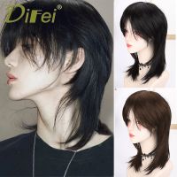 DIFEI วิกผมวิกคอสเพลย์สังเคราะห์ทรงมุลเลตวิกคุณภาพสูงสีดำสีแดงธรรมชาติสำหรับเด็กผู้ชายตัวสั้นตรงตรงหางหมาป่าปลอม