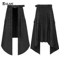 มาใหม่ผู้ชาย Steampunk Kilt กระโปรงยุคโกธิคเปิดด้านหน้ากระโปรงนักรบโรมัน Kilt ด้วยเข็มขัดฮาราจูกุเสื้อผ้าสไตล์