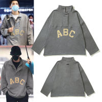 ▶Ready Stock◀ Original  หลวม ABC Letter Flocking พิมพ์เสื้อสเวตเตอร์ครึ่งซิปแขนยาวคอกลม Pullover คู่ Hoodie