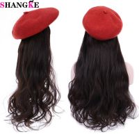 SHANGKE Synthetic Fisherman Long Wavy Straight Wigs For Women Hair Extension Black White Knitted Cap Winter Fashion Warm Hat Wig