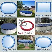 1 Set Winter Swimming Pool Cover Cable and Winch Kit 100ft Plastic Coated Steel Wire Aluminum Spring Loaded Tightener for Above