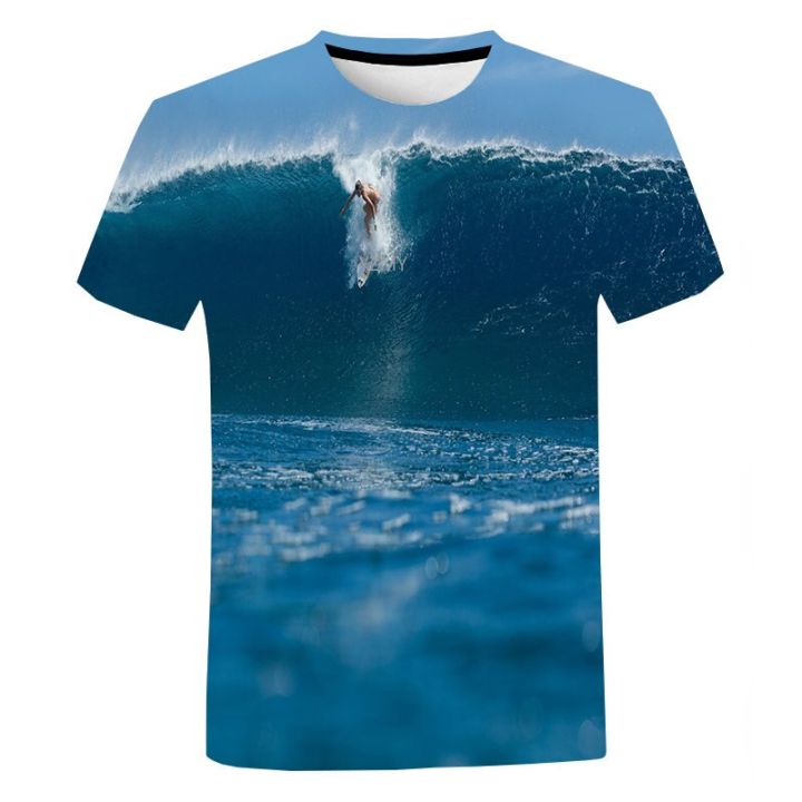 เสื้อยืดแขนสั้นผู้ชาย-sea-surfing-พิมพ์เสื้อยืด-surf-โปสเตอร์พิมพ์เสื้อยืด-surfriding-3d-พิมพ์เสื้อยืด