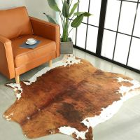 (ร้อน) หรูหรา F AUX Cowhide พรมปูพื้นพรมน่ารักวัวซ่อนพรมปูพื้นสำหรับห้องนั่งเล่นห้องนอนตะวันตกตกแต่งบ้าน F AUX ขนวัวพิมพ์พรมพรมปูพื้น