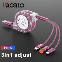 VAORLO 3 In1 USB ยืดหดได้ประเภท C สายเคเบิลไมโคร USB สำหรับ Samsung Xiaomi Huawei โทรศัพท์มือถือสายชาร์จแบตเตอรี่2.4A Fast ชาร์จ TPE