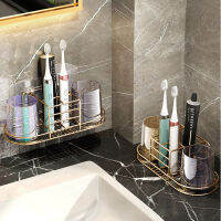 ชุดชั้นวางแปรงสีฟัน Punch-Free Wall-Mounted Holder Mouthwash Brushing Cup Organizers Storage Shelf Simple Bathroom Accessories