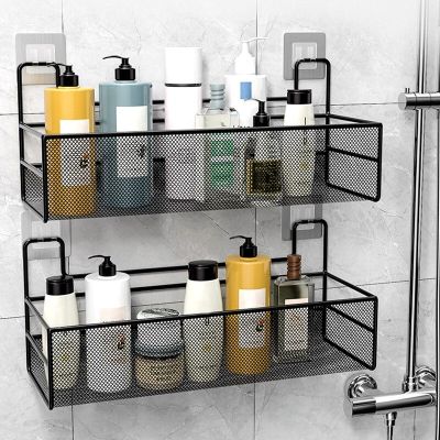 Wall-Mounted Bathroom Shelf No Punch Shower Shampoo Rack Kitchen Condiment Drain Storage Basket Toilet Soap Holder Organizer Bathroom Counter Storage