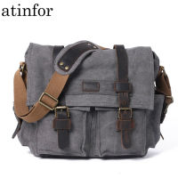 Atinfor ผ้าใบแบรนด์ที่มีผิวม้าบ้าไหล่ Satchels กระเป๋าผู้ชายวินเทจกระเป๋าเดินทางแบบสบายๆกระเป๋า Crossbody