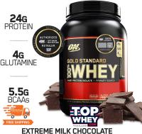 Optimum Nutrition Gold Standard 100% Whey Protein 2 LBS - Extreme Milk Chocolate – เวย์โปรตีนไอโซเลต  มีส่วนผสมของ แอล กลูตามีน และบีซีเอเอ  เวย์โปรตีนคุณภาพสูงเสริมสร้างก