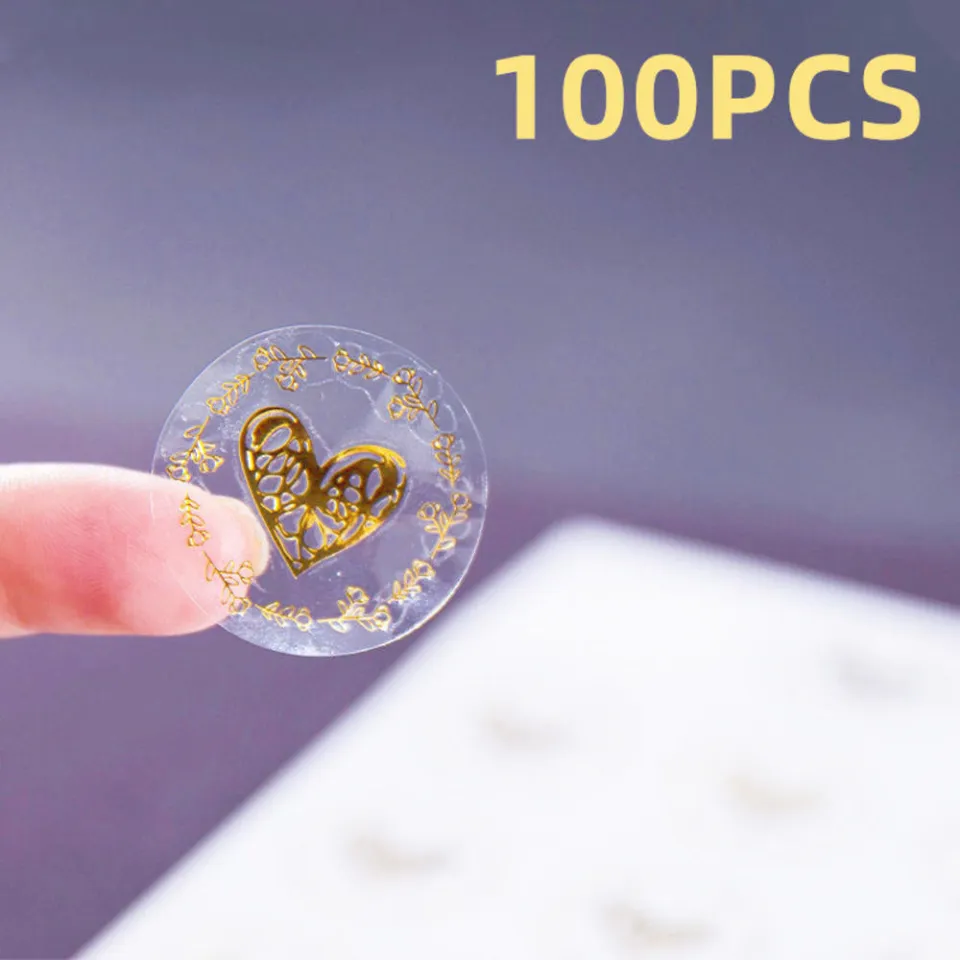 100pcs Gold Foil Embossed Heart Shaped Envelope Seal Stickers For Party  Invitation, Greeting Card Decoration And Wax Seal, Flower Party