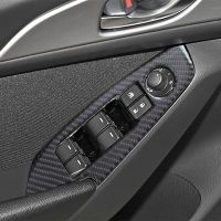 、‘】【’ For Mazda 3 Axela 2013-2016 Car Accessories Carbon Fiber Interior Door Armrest Panel Window Lift Switch Frame Cover Sticker