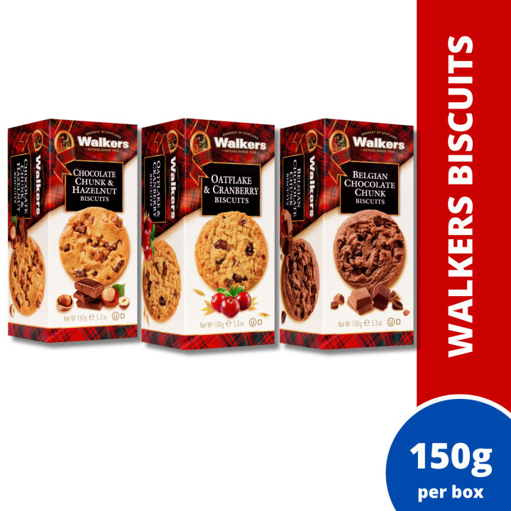 Walkers Biscuits 150g Assorted (Chocolate Chunk & Hazelnut Oatflake & Cranberry Belgian