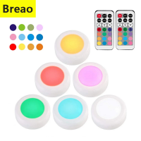 Breao LED Cabinet Light Remote Control Wireless Puck Light Colorful Dimmable Touch Sensor Night Lamp Suitable For Kitchen Stair Closet
