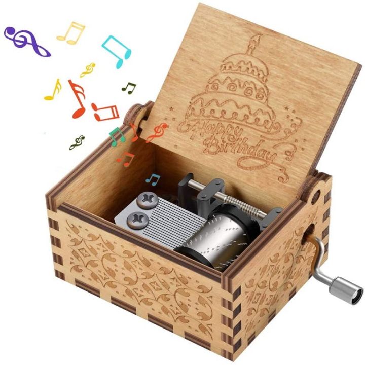 กล่องเพลงสไตล์แอนทีคไม้มือหมุนแกะสลักของขวัญของเล่นสำหรับภรรยาผู้ปกครองเด็กของเล่นดนตรี