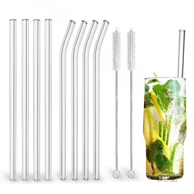 ﹍♂▥ High Borosilicate Glass Straws Eco Friendly Reusable Drinking Straw for Smoothies Cocktails Bar Accessories Straws with Brushes