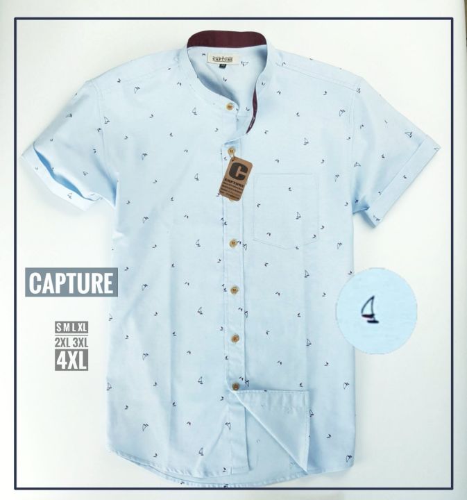 capture-shirt-เสื้อเชิ้ตผู้ชาย-คอจีน-แขนสั้น-oxford-ลายเรือใบ-สีฟ้า-size-s-4xl