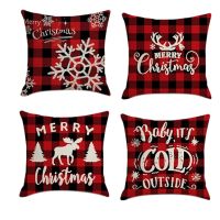 4Pcs Christmas Pillowcase Santa Square Home Decor Economic Linen Pillow Cases Cushion Covers for Sofa Car Gift 45x45cm