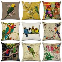 Square Cotton Linen Tropical Birds Printed Throw Pillow Case Parrot Patter Cushion Cover Cojines Decorativos Para Sofa Wholesale Cushion Cover