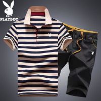 【Hot Sale】 Playboy summer short-sleeved t-shirt casual suit mens Polo middle-aged and young set