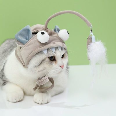 แมวสวมหมวกเครื่องมือปริศนาขี้เล่นปลดปล่อยตัวเองอุปกรณ์ห่วงของเล่นแมวน่ารักและตลก
